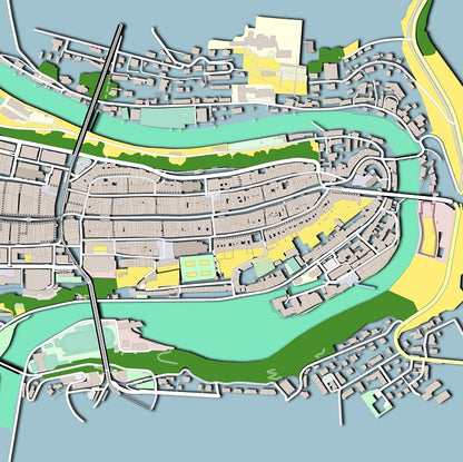 COLOURED ROAD MAP OF BERN, SWITZERLAND BY MAPBAKES