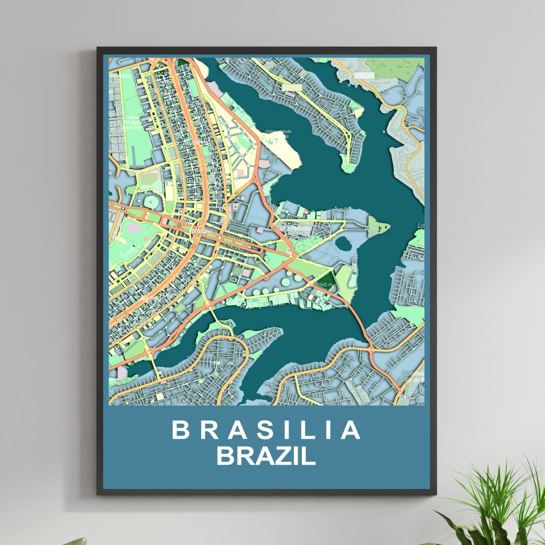 COLOURED ROAD MAP OF BRASILIA, BRAZIL BY MAPBAKES