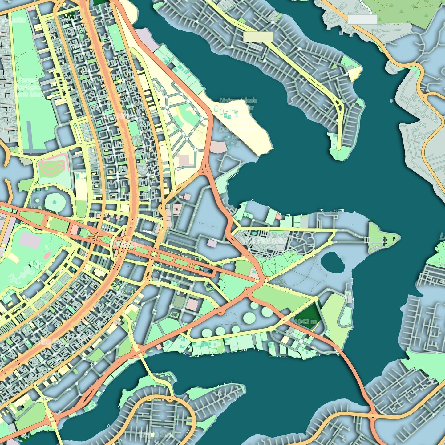 COLOURED ROAD MAP OF BRASILIA, BRAZIL BY MAPBAKES