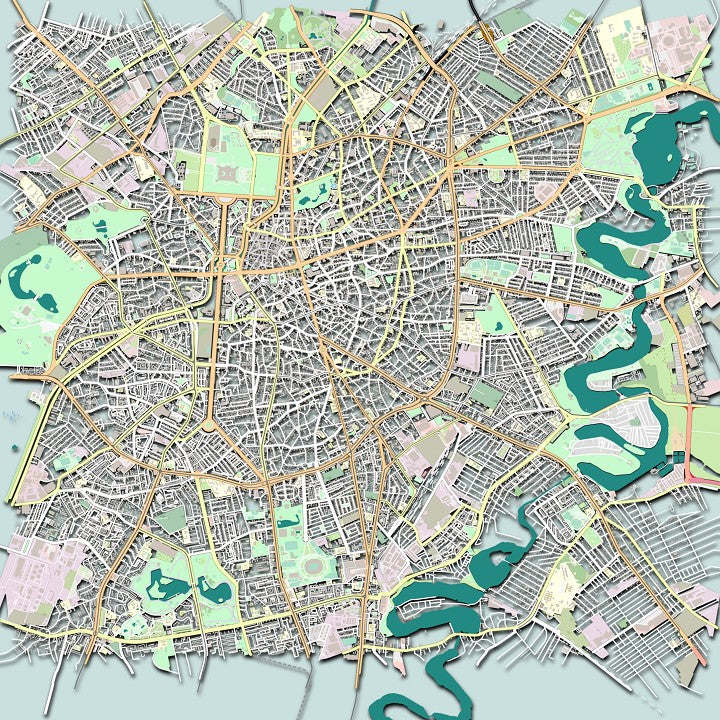 COLOURED ROAD MAP OF BUCHAREST, ROMANIA BY MAPBAKES