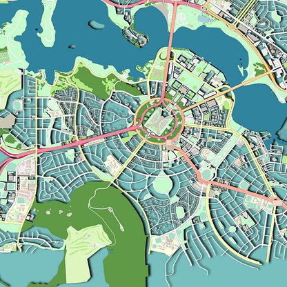 COLOURED ROAD MAP OF CANBERRA, AUSTRALIA BY MAPBAKES