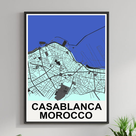 COLOURED ROAD MAP OF CASABLANCA, MOROCCO BY MAPBAKES