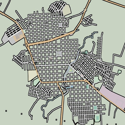 COLOURED ROAD MAP OF CASSILANDIA, BRAZIL BY MAPBAKES