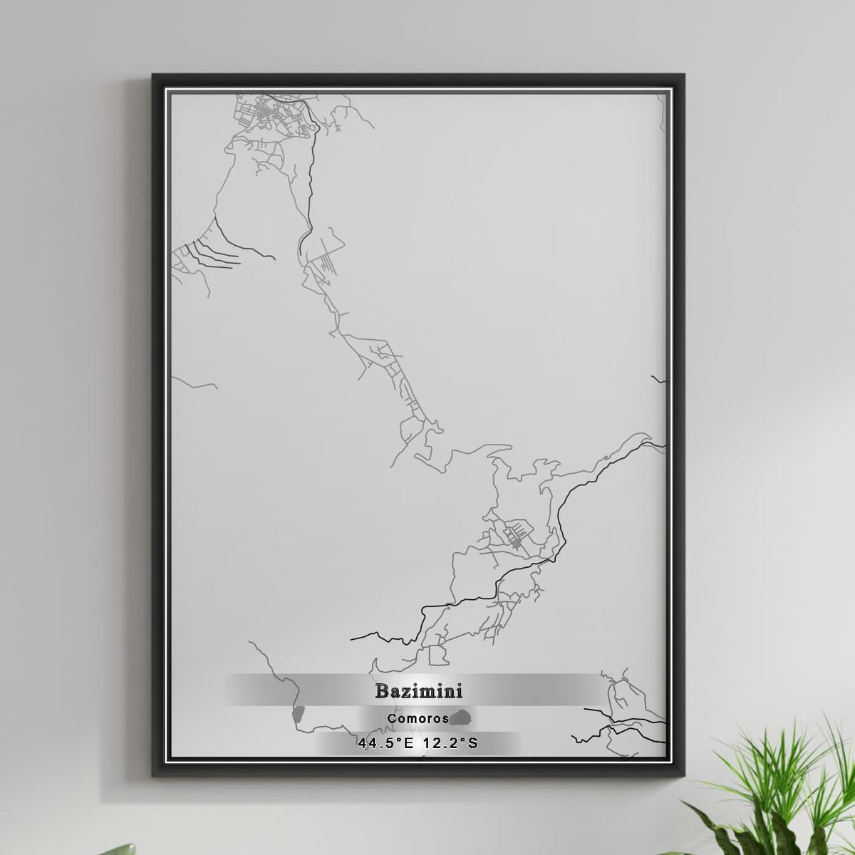 ROAD MAP OF BAZIMINI, COMOROS BY MAPBAKES