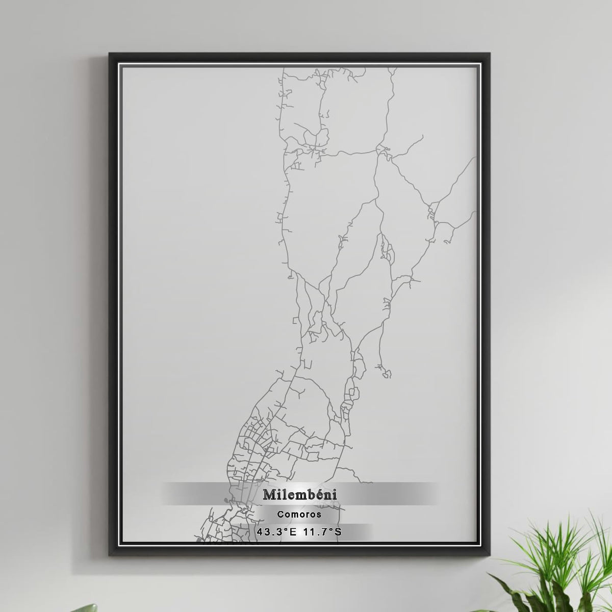 ROAD MAP OF MILEMBENI, COMOROS BY MAPBAKES