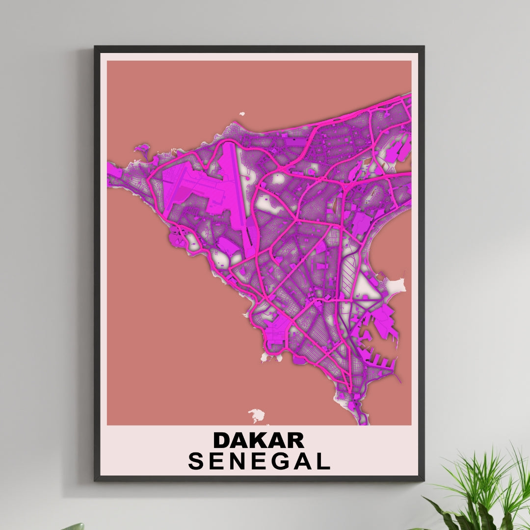 COLOURED ROAD MAP OF DAKAR, SENEGAL BY MAPBAKES