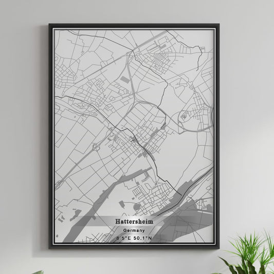 ROAD MAP OF HATTERSHEIM, GERMANY BY MAPBAKES