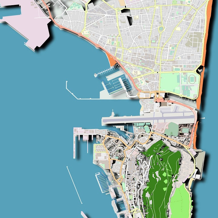 COLOURED ROAD MAP OF GIBRALTAR, GIBRALTAR BY MAPBAKES