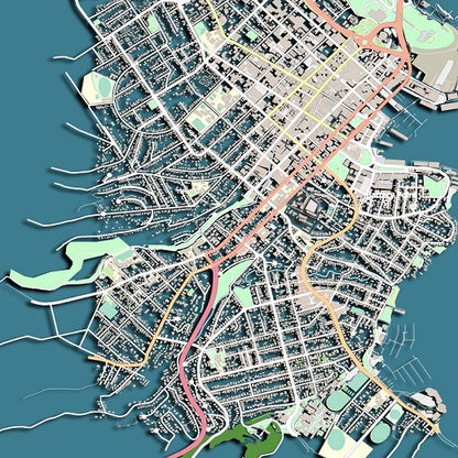 COLOURED ROAD MAP OF HOBART TASMANIA, AUSTRALIA BY MAPBAKES