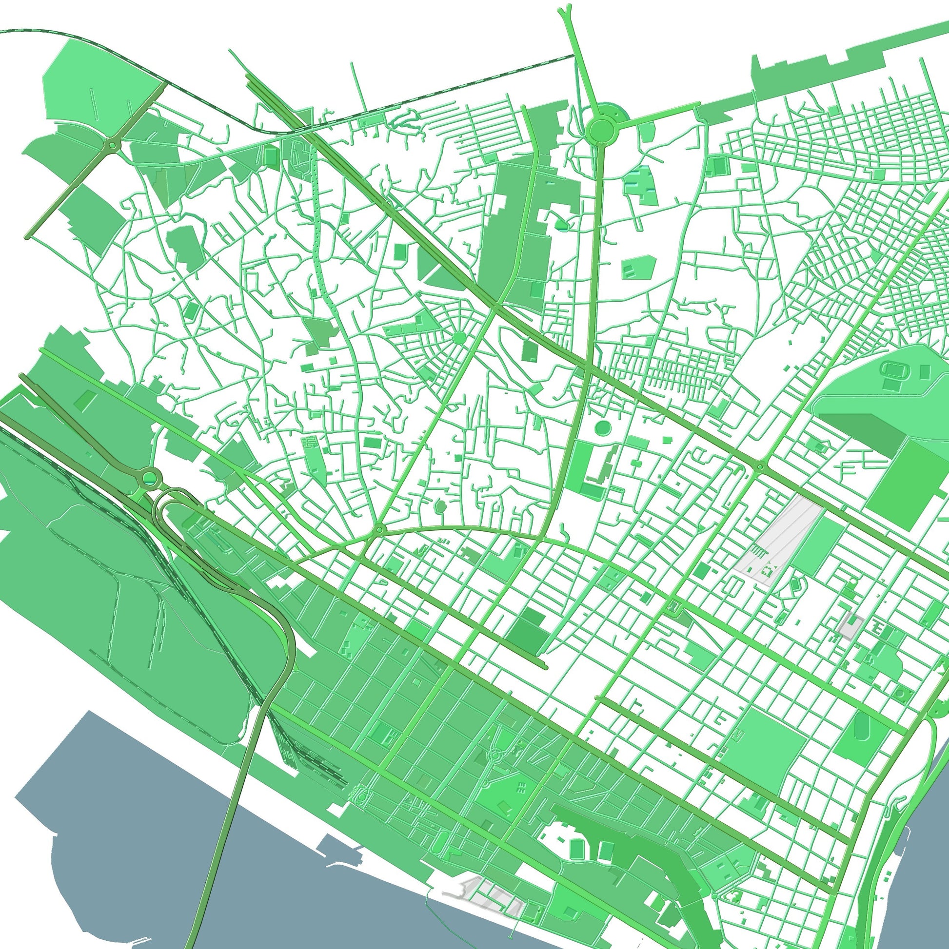 COLOURED ROAD MAP OF MAPUTO, MOZAMBIQUE BY MAPBAKES