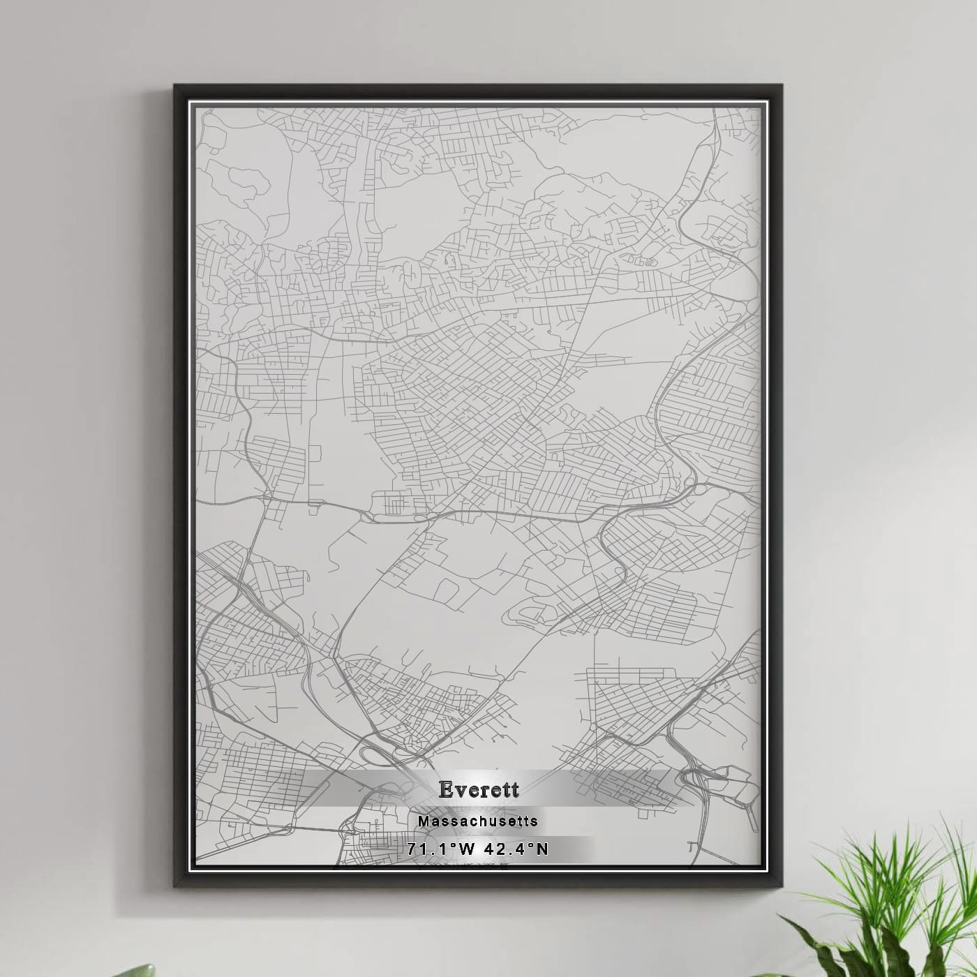 ROAD MAP OF EVERETT, MASSACHUSETTS BY MAPBAKES