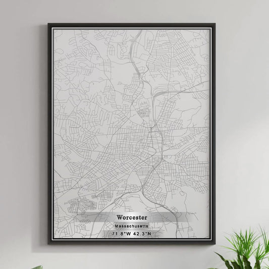 ROAD MAP OF WORCESTER, MASSACHUSETTS BY MAPBAKES