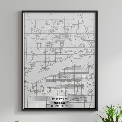 ROAD MAP OF BEECHWOOD, MICHIGAN BY MAPBAKES