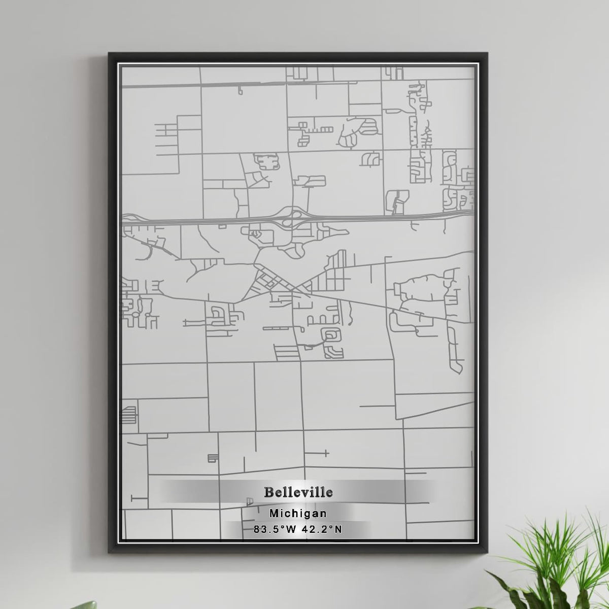 ROAD MAP OF BELLEVILLE, MICHIGAN BY MAPBAKES