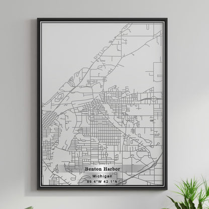 ROAD MAP OF BENTON HARBOR, MICHIGAN BY MAPBAKES