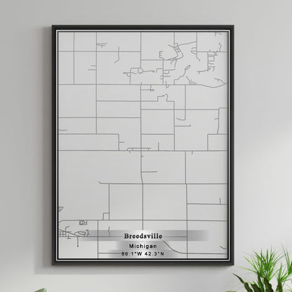 ROAD MAP OF BREEDSVILLE, MICHIGAN BY MAPBAKES