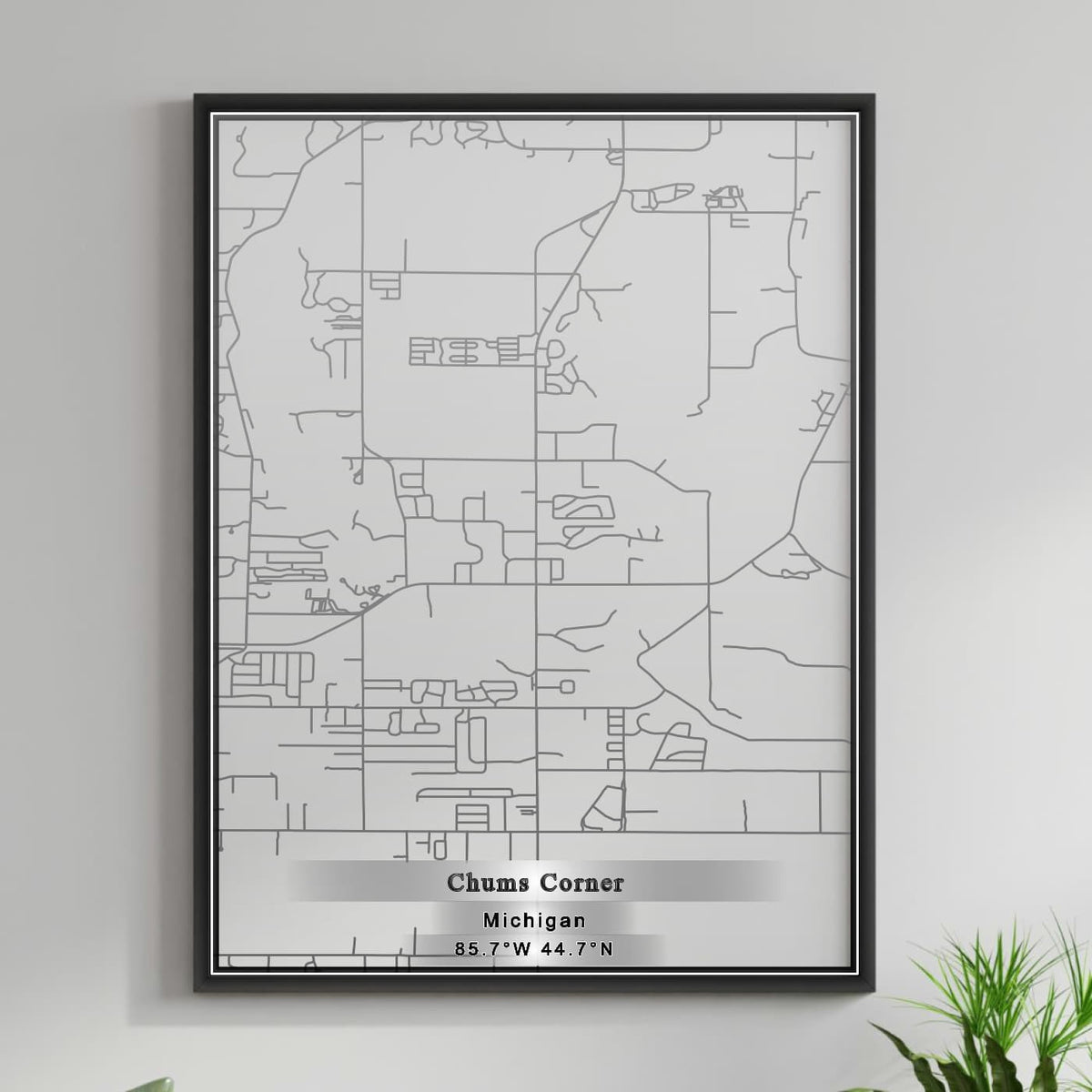 ROAD MAP OF CHUMS CORNER, MICHIGAN BY MAPBAKES