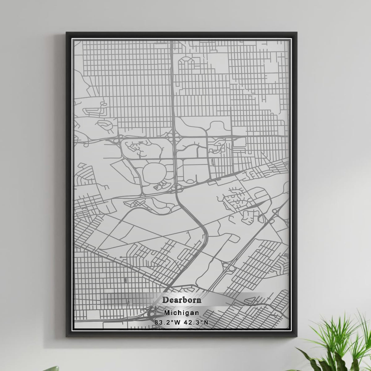 ROAD MAP OF DEARBORN, MICHIGAN BY MAPBAKES