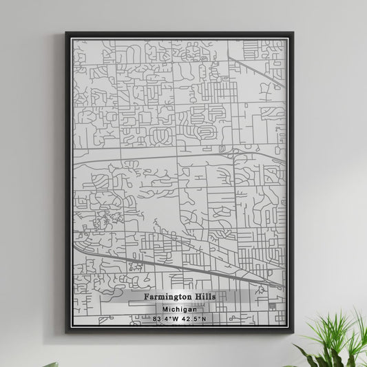 ROAD MAP OF FARMINGTON HILLS, MICHIGAN BY MAPBAKES