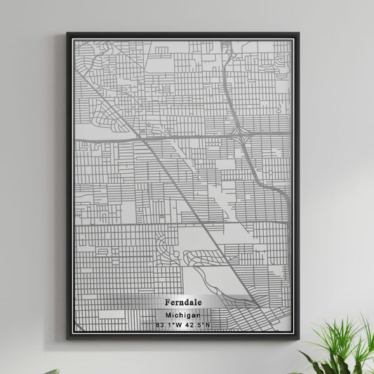ROAD MAP OF FERNDALE, MICHIGAN BY MAPBAKES