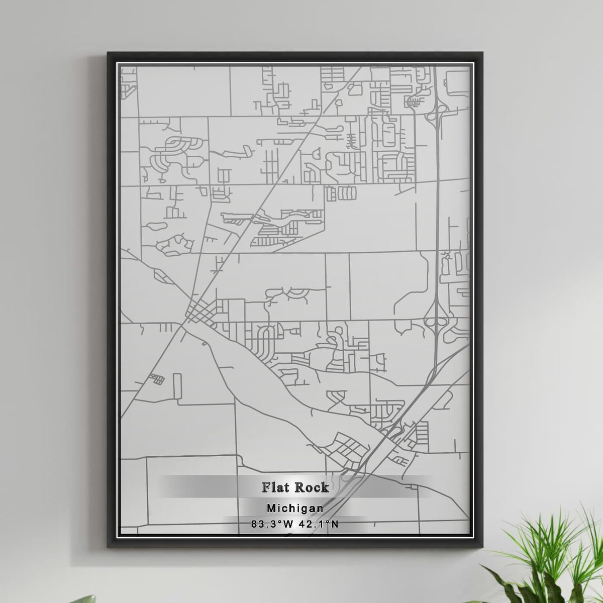 ROAD MAP OF FLAT ROCK, MICHIGAN BY MAPBAKES