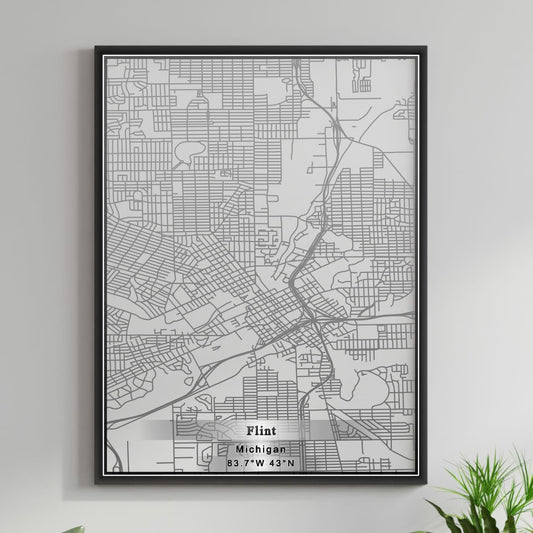 ROAD MAP OF FLINT, MICHIGAN BY MAPBAKES