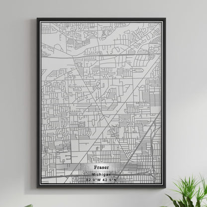 ROAD MAP OF FRASER, MICHIGAN BY MAPBAKES
