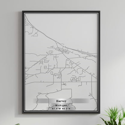 ROAD MAP OF HARVEY, MICHIGAN BY MAPBAKES