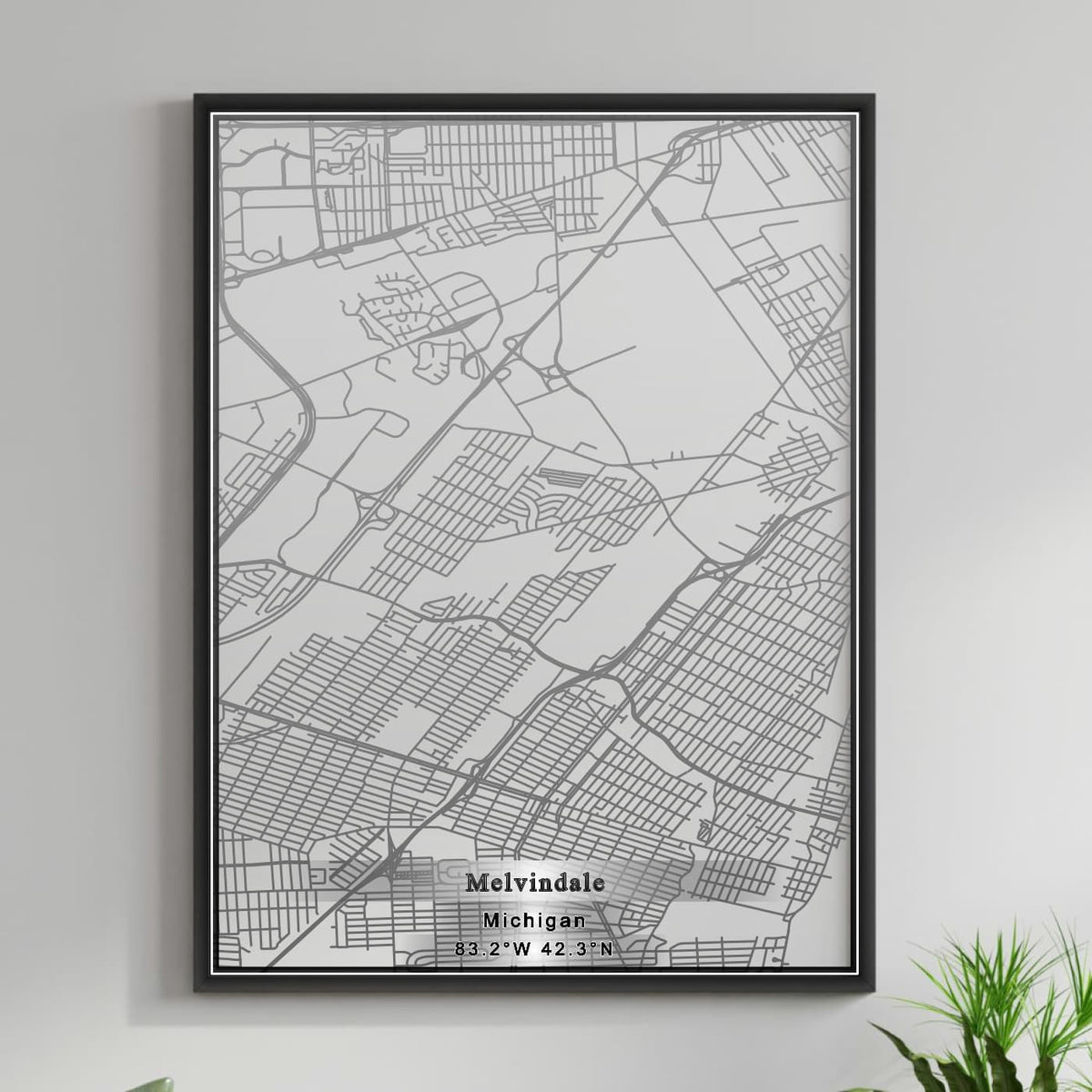 ROAD MAP OF MELVINDALE, MICHIGAN BY MAPBAKES