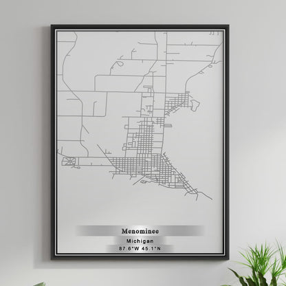 ROAD MAP OF MENOMINEE, MICHIGAN BY MAPBAKES