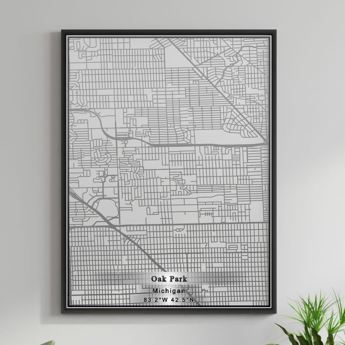 ROAD MAP OF OAK PARK, MICHIGAN BY MAPBAKES