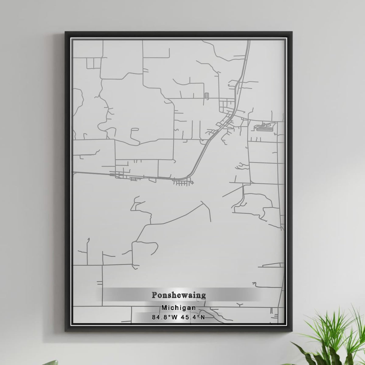ROAD MAP OF PONSHEWAING, MICHIGAN BY MAPBAKES
