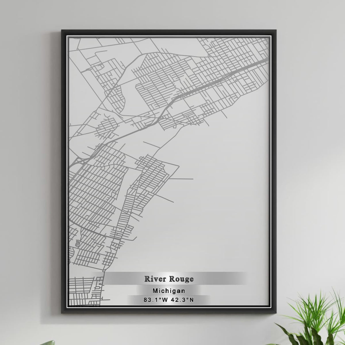 ROAD MAP OF RIVER ROUGE, MICHIGAN BY MAPBAKES