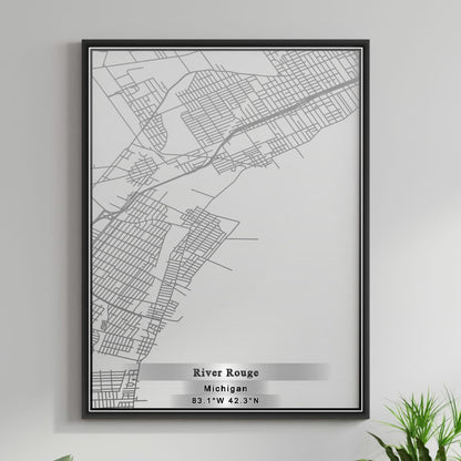 ROAD MAP OF RIVER ROUGE, MICHIGAN BY MAPBAKES