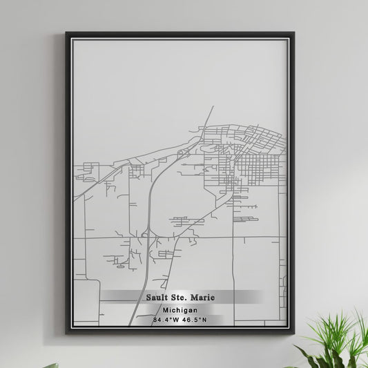 ROAD MAP OF SAULT STE. MARIE, MICHIGAN BY MAPBAKES
