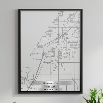 ROAD MAP OF STEVENSVILLE, MICHIGAN BY MAPBAKES