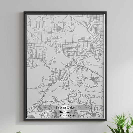 ROAD MAP OF SYLVAN LAKE, MICHIGAN BY MAPBAKES
