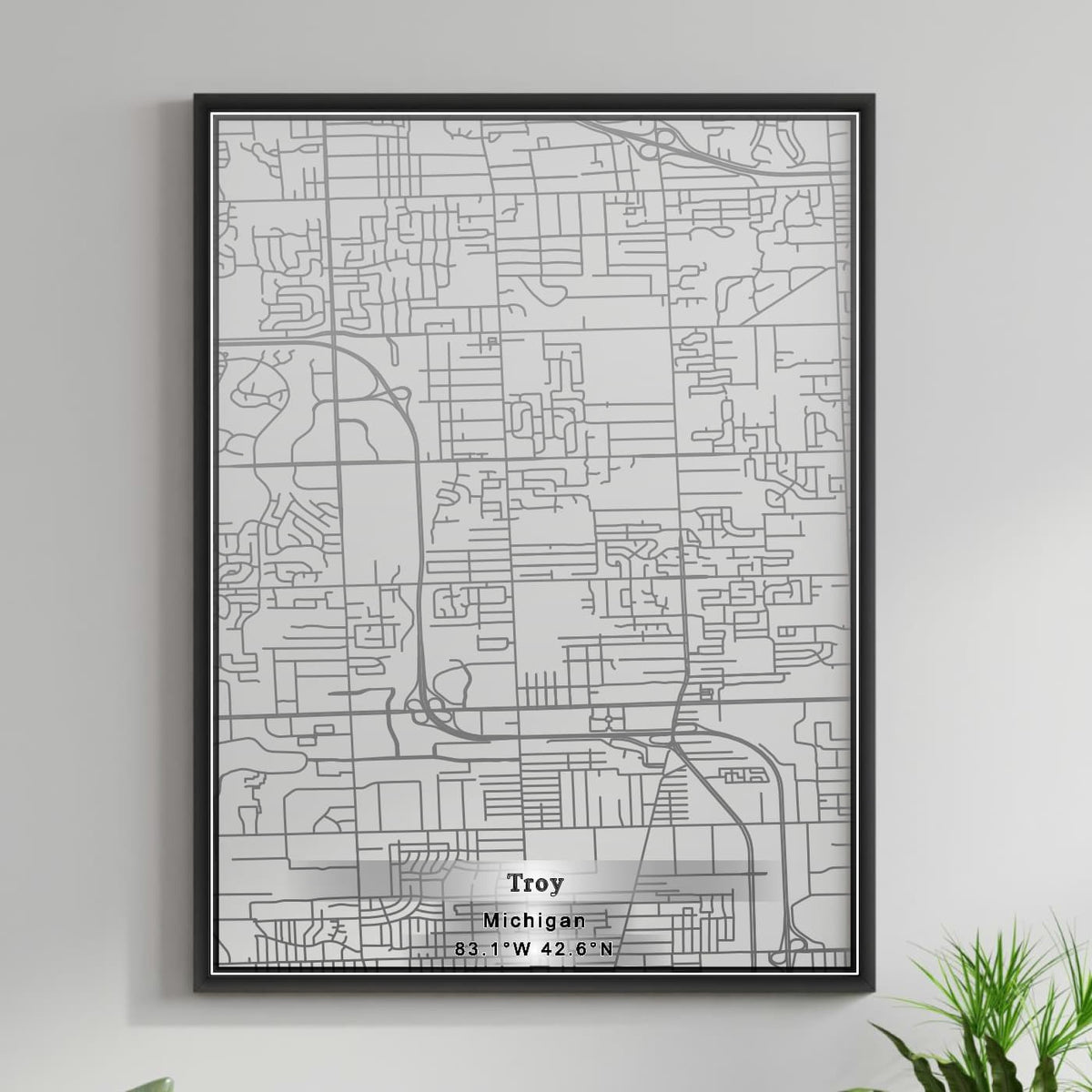 ROAD MAP OF TROY, MICHIGAN BY MAPBAKES