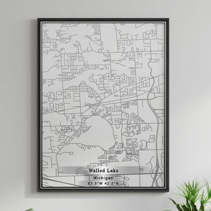ROAD MAP OF WALLED LAKE, MICHIGAN BY MAPBAKES