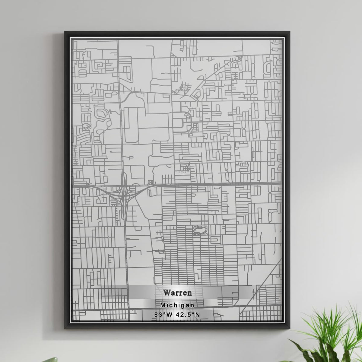 ROAD MAP OF WARREN, MICHIGAN BY MAPBAKES
