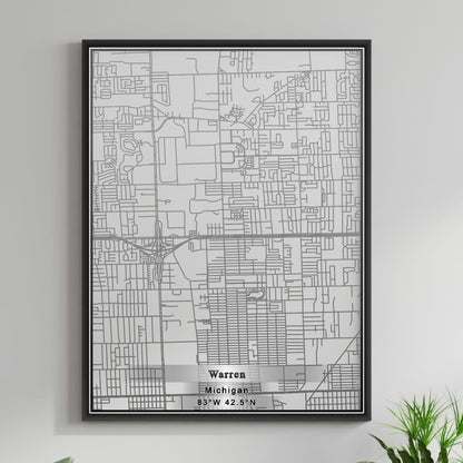 ROAD MAP OF WARREN, MICHIGAN BY MAPBAKES