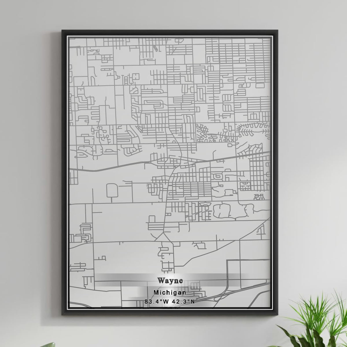 ROAD MAP OF WAYNE, MICHIGAN BY MAPBAKES