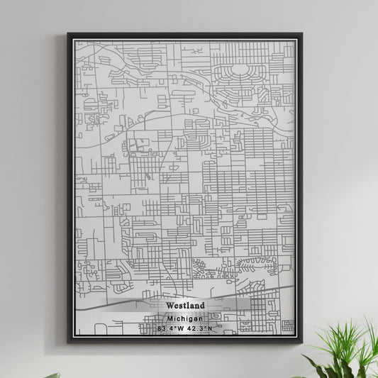 ROAD MAP OF WESTLAND, MICHIGAN BY MAPBAKES