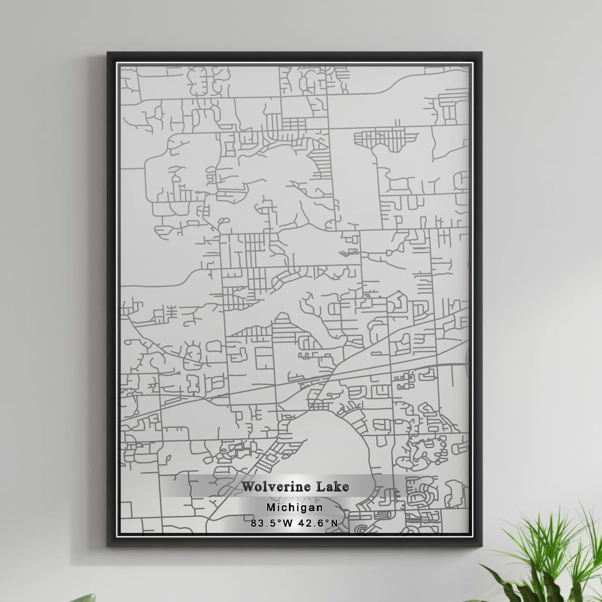 ROAD MAP OF WOLVERINE LAKE, MICHIGAN BY MAPBAKES