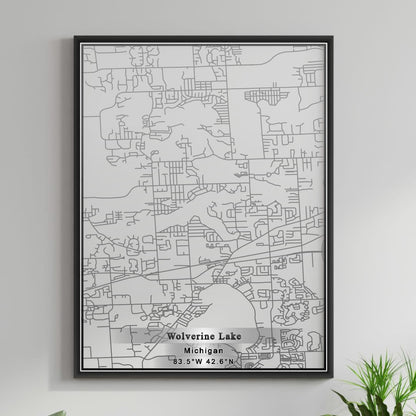 ROAD MAP OF WOLVERINE LAKE, MICHIGAN BY MAPBAKES