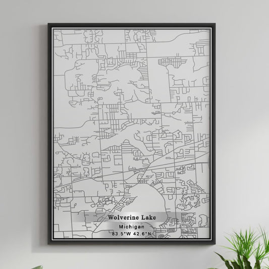 ROAD MAP OF WOLVERINE LAKE, MICHIGAN BY MAPBAKES