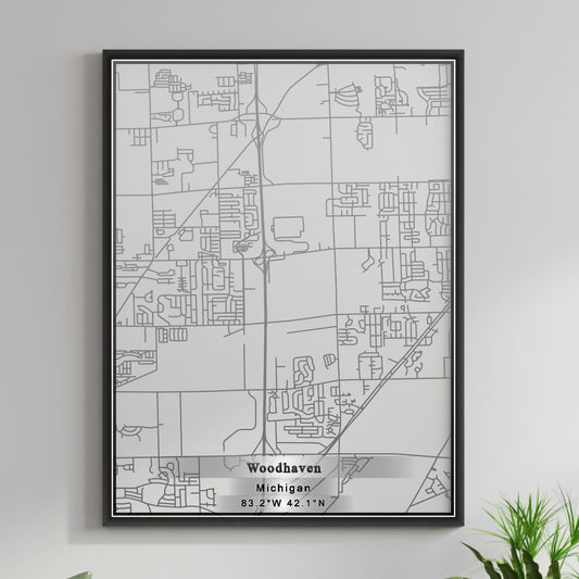 ROAD MAP OF WOODHAVEN, MICHIGAN BY MAPBAKES