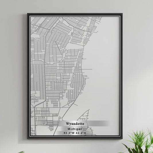ROAD MAP OF WYANDOTTE, MICHIGAN BY MAPBAKES