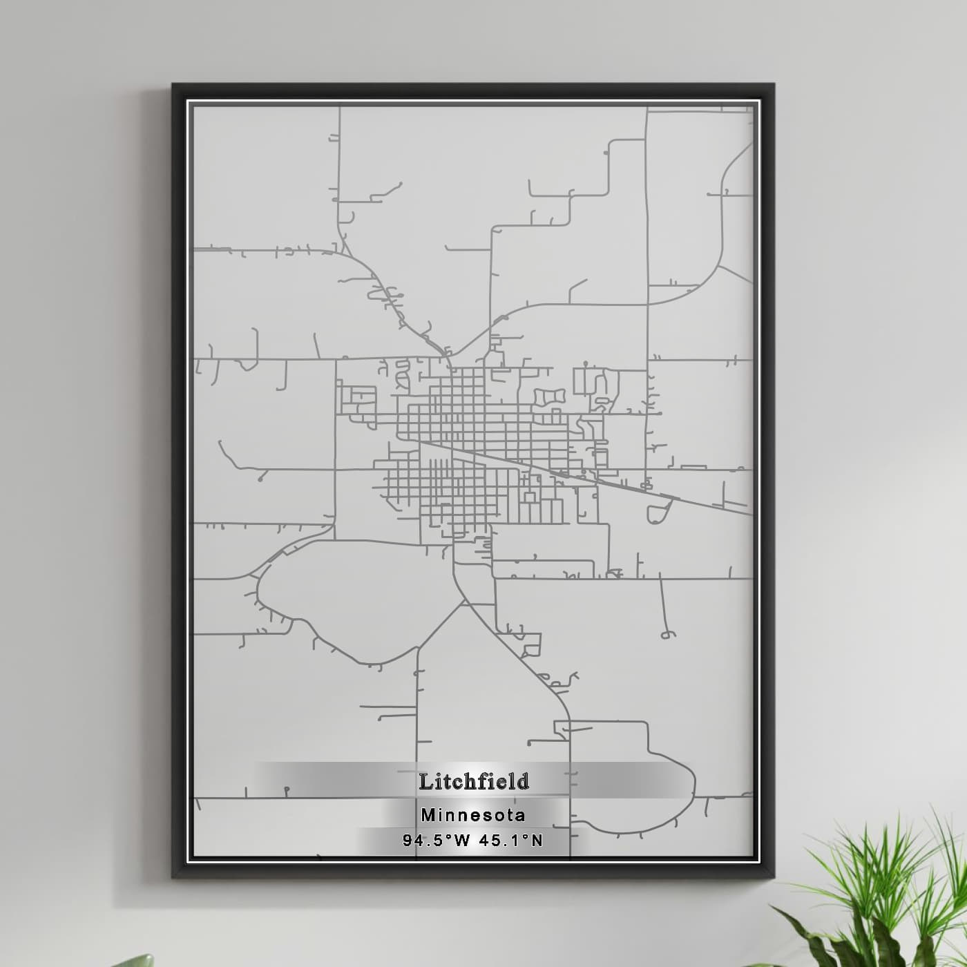 ROAD MAP OF LITCHFIELD, MINNESOTA BY MAPBAKES