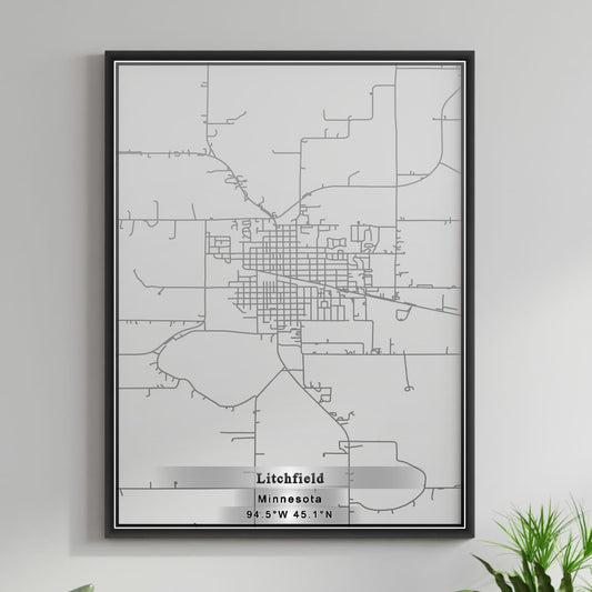 ROAD MAP OF LITCHFIELD, MINNESOTA BY MAPBAKES